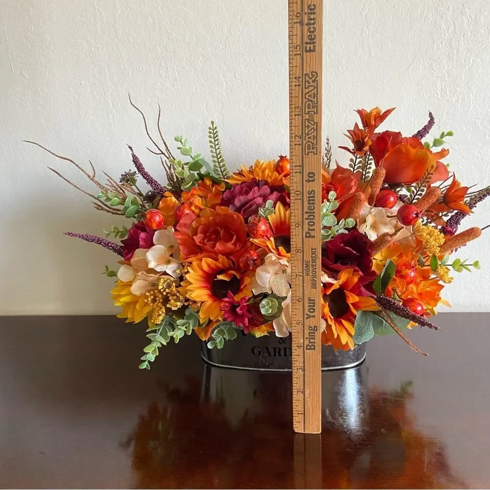 Faux Floral Bouquet With Orange Roses/Sunflowers